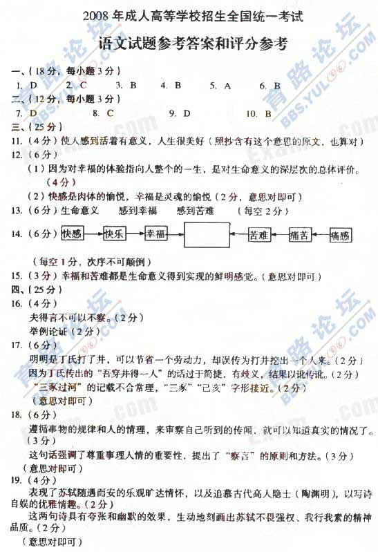 2008年成人<a href=http://xibeimiaomu.cn/gk/ target=_blank class=infotextkey>高考</a>真題及答案-高起點(diǎn)語文06